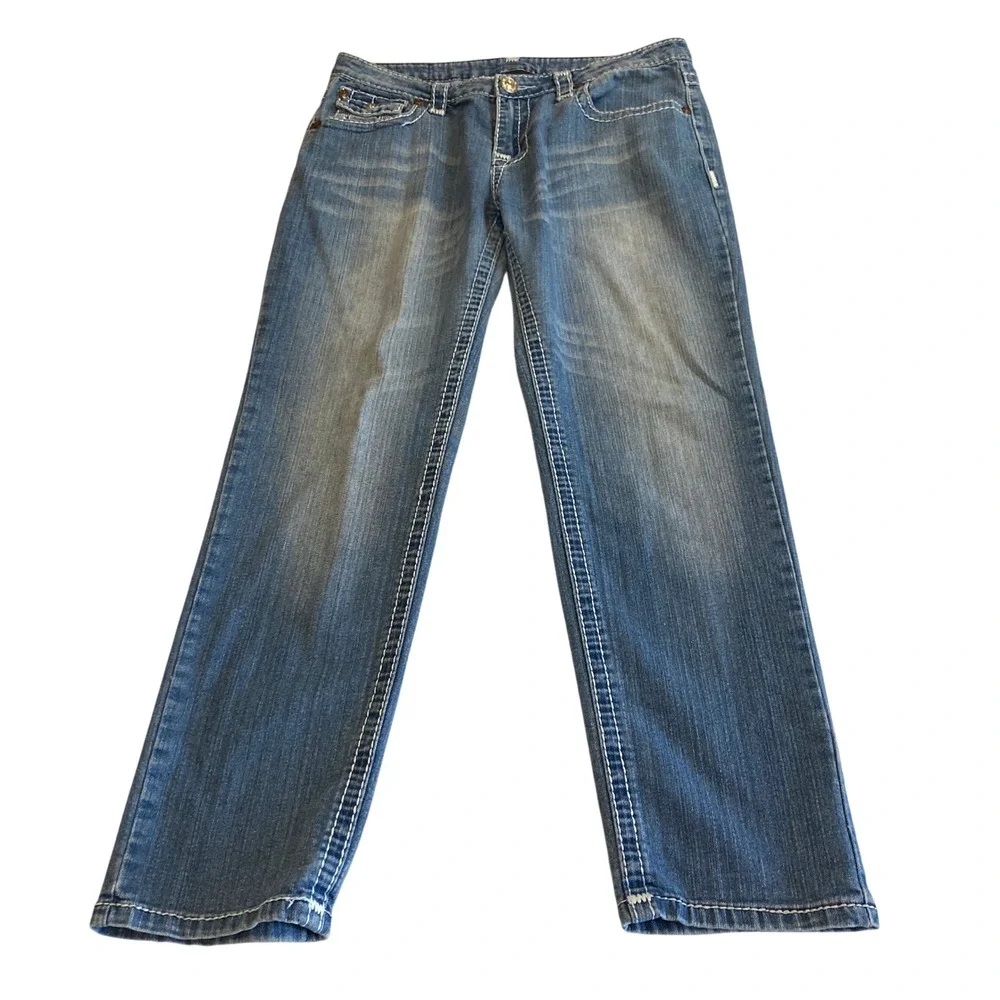 True Religion Jeans Men 32x29 World Tour White Stitch Straight Leg *BUTTON*